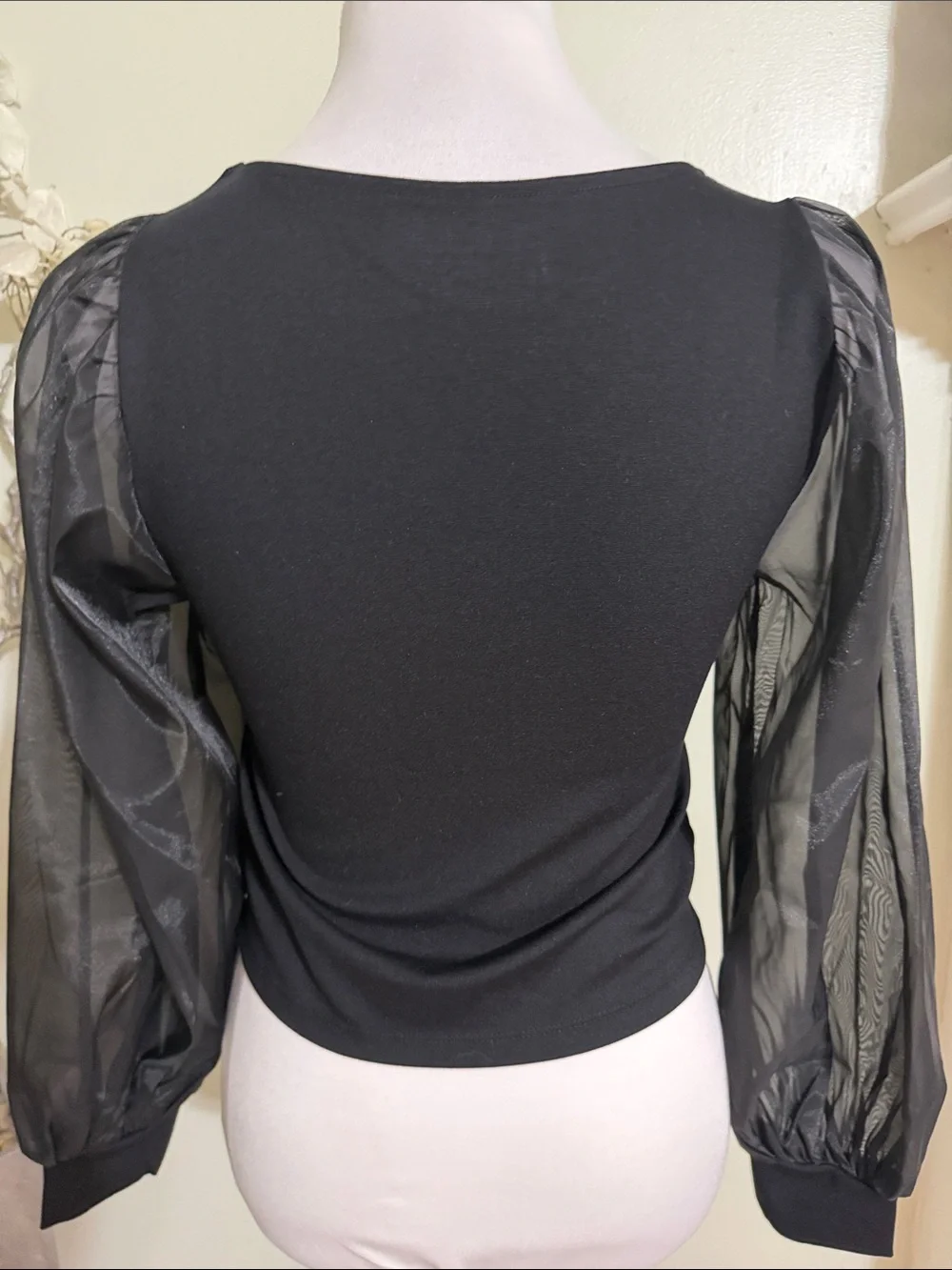 LOFT Black Scoop Neck Top Puff Sleeve